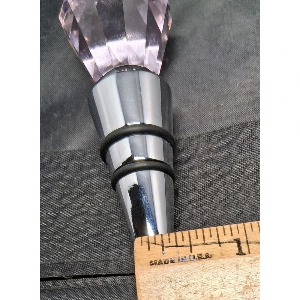 Pink Faux Crystal Diamond Top Wine Bottle Stopper Chrome Barware Gift Boxed